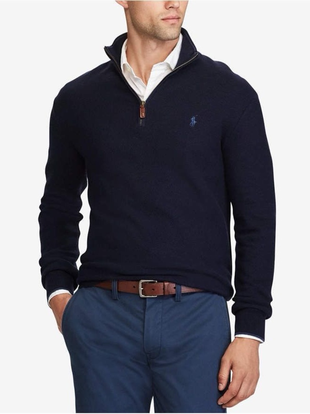 Polo Ralph Lauren Dark Blue Pima Cotton Mesh Half Zip Pullover Sweater